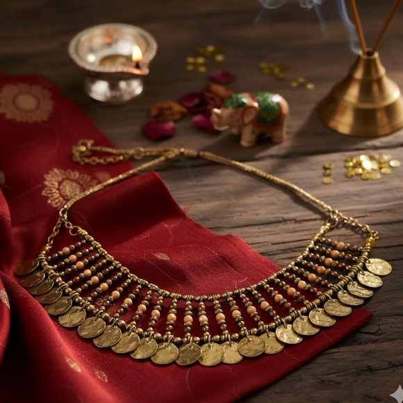 ๐๏ธ Boho Tribal Bib Necklace | Artisan Handmade Glass Beads & Coin Trendy Charms - Picture 6 of 12